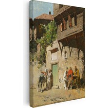 Tablofest Dikey Kanvas Tablo Ahşap Evler ve Sokak Yaşamı Osmanlı Tablosu Ev Ofis Duvar Dekoru