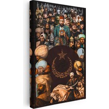 Tablofest Dikey Kanvas Tablo Osmanlı Padişahları Kolajı Osmanlı Tablosu Ev Ofis Duvar Dekoru