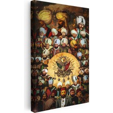 Tablofest Dikey Kanvas Tablo Tüm Padişahlar ve Devlet Arması Osmanlı Tablosu Ev Ofis Duvar Dekoru