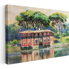 Tablofest Yatay Kanvas Tablo Osmanlı Yalı Köşkü Göl Yansıması Sahnesi Ev Ofis Duvar Dekoru