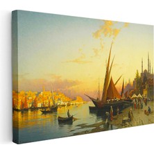Tablofest Yatay Kanvas Tablo Istanbul Gün Batımı Yelkenli Liman Sahnesi Ev Ofis Duvar Dekoru