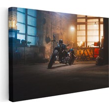 Tablofest Yatay Kanvas Tablo Custom Chopper Motosiklet Garaj Atölyesi Motosiklet Tablosu Ev Ofis Duvar Dekoru