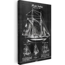 Tablofest Dikey Kanvas Tablo Yelkenli Gemi Modeli Patent Çizimi Taşıt Vintage Tablo Ev Ofis Duvar Dekoru