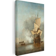 Tablofest Dikey Kanvas Tablo Willem Van De Velde Savaş Gemisi Deniz Manzarası Ressam Tablosu Duvar Dekoru