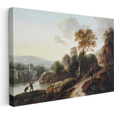 Tablofest Yatay Kanvas Tablo C.j. Vernet Balıkçı ve Harabe Kuleli Köy Manzarası Ressam Tablosu Duvar Dekoru