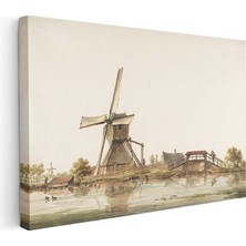 Tablofest Yatay Kanvas Tablo Andreas Schelfhout Yel Değirmeni Köprü Ressam Tablosu Ev Ofis Duvar Dekoru