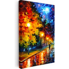 Tablofest Dikey Kanvas Tablo Yağmurlu Sokak Lambaları Modern Sanat Tablosu Ev Ofis Duvar Dekoru