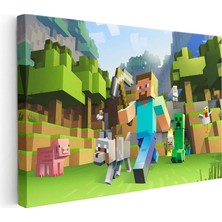 Tablofest Yatay Kanvas Tablo Vahşi Doğada Yaşam Minecraft Tablosu Ev Ofis Salon Duvar Dekoru