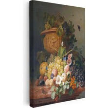 Tablofest Dikey Kanvas Tablo J.l.r. Meyve ve Çiçekler Vazoda Böcekli Natürmort Ressam Tablosu Ev Ofis Dekoru