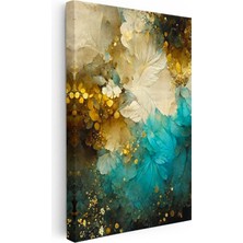 Tablofest Dikey Kanvas Tablo Altın Parçacıklı Çiçek Dokusu Soyut Tablo Ev Ofis Duvar Dekoru