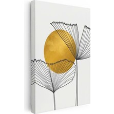 Tablofest Dikey Kanvas Tablo Çizgisel Bitki ve Daire Minimalist Tablo Ev Ofis Duvar Dekoru