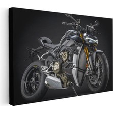 Tablofest Yatay Kanvas Tablo Ducati Streetfighter V4 S Koyu Gri Motosiklet Tablosu Ev Ofis Duvar Dekoru