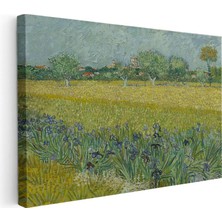 Tablofest Yatay Kanvas Tablo Van Gogh Irisler ve Buğday Tarlası Köy Ressam Tablosu Ev Ofis Duvar Dekoru