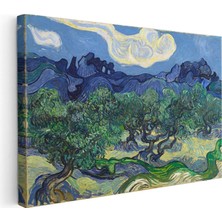 Tablofest Yatay Kanvas Tablo Van Gogh Zeytin Ağaçları Mavi Dağlar Bulutlu Ressam Tablosu Ev Ofis Duvar Dekoru
