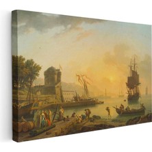 Tablofest Yatay Kanvas Tablo C.j. Vernet Sakin Liman Manzarası Kale Figürleri Ressam Tablosu Duvar Dekoru