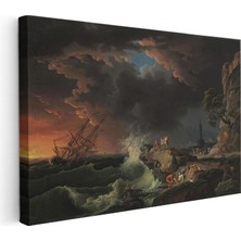 Tablofest Yatay Kanvas Tablo C.j. Vernet Gemi Enkazı Manzarası Uçurum Kenarı Ressam Tablosu Ev Ofis Dekoru