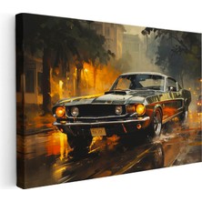 Tablofest Yatay Kanvas Tablo Klasik Mustang Şehir Sokağı Mustang Tablosu Ev Ofis Duvar Dekoru