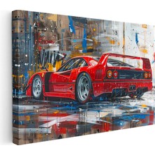 Tablofest Yatay Kanvas Tablo Ferrari F40 Yağlı Boya Görünümlü Sanat Ferrari Tablosu Ev Ofis Duvar Dekoru