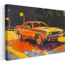 Tablofest Yatay Kanvas Tablo Dodge Challenger Pop Art Illüstrasyon Dodge Tablosu Ev Ofis Duvar Dekoru