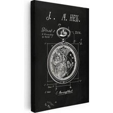 Tablofest Dikey Kanvas Tablo Cep Saati Patent Planı Kara Tahta Görünüm Vintage Tablo Ev Ofis Duvar Dekoru