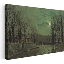 Tablofest Yatay Kanvas Tablo Ay Işığı Evler Sokak Arabası John Atkinson Grimshaw Ressam Tablosu Ev Ofis Dekoru
