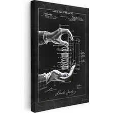 Tablofest Dikey Kanvas Tablo El ve Yaylı Mekanizma Patent Çizimi Teknik Vintage Tablo Ev Ofis Duvar Dekoru