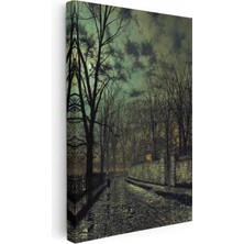 Tablofest Dikey Kanvas Tablo J.a. Grimshaw Yağmurlu Sokak Figürlü Gece Manzarası Ressam Tablosu Ev Ofis Dekoru