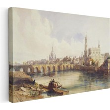 Tablofest Yatay Kanvas Tablo William Callow Dresden Köprüsü Nehir Manzarası Ressam Tablosu Duvar Dekoru