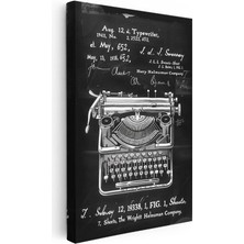 Tablofest Dikey Kanvas Tablo Daktilo Patent Çizimi Detaylı Vintage Tablo Ev Ofis Duvar Dekoru
