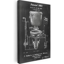 Tablofest Dikey Kanvas Tablo Antik Tuvalet ve Sifon Patent Çizimi Teknik Vintage Tablo Ev Ofis Duvar Dekoru