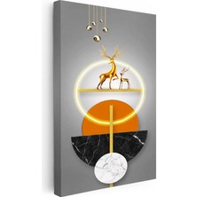 Tablofest Dikey Kanvas Tablo Altın Geyik ve Geometri Modern Sanat Tablosu Ev Ofis Duvar Dekoru