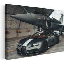 Tablofest Yatay Kanvas Tablo Bugatti Chiron Sport ve Rafale Savaş Jeti Bugatti Tablosu Ev Ofis Duvar Dekoru