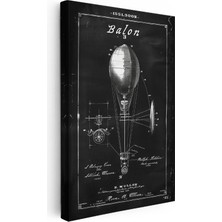 Tablofest Dikey Kanvas Tablo Balon Patent Çizimi Teknik Detaylı Taşıt Vintage Tablo Ev Ofis Duvar Dekoru