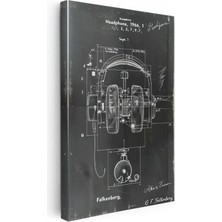 Tablofest Dikey Kanvas Tablo Kulaklık Patent Çizimi Teknik Detaylı Vintage Tablo Ev Ofis Duvar Dekoru