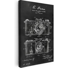 Tablofest Dikey Kanvas Tablo Çift Kamera Patent Çizimi Teknik Detay Vintage Tablo Ev Ofis Duvar Dekoru