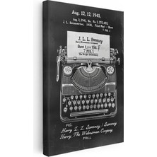 Tablofest Dikey Kanvas Tablo Daktilo Üstten Görünüm Patent Çizimi Vintage Tablo Ev Ofis Duvar Dekoru