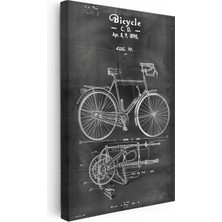 Tablofest Dikey Kanvas Tablo Bisiklet Patent Çizimi Teknik Detaylı Vintage Tablo Ev Ofis Duvar Dekoru