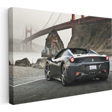 Tablofest Yatay Kanvas Tablo Ferrari 458 Spider Köprü Manzarası Ferrari Tablosu Ev Ofis Duvar Dekoru