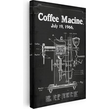 Tablofest Dikey Kanvas Tablo Kahve Makinesi Patent Çizimi Teknik Vintage Tablo Ev Ofis Duvar Dekoru