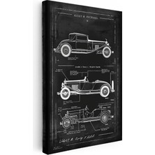 Tablofest Dikey Kanvas Tablo Eski Otomobil Silüetleri Patent Çizimi Taşıt Vintage Tablo Ev Ofis Duvar Dekoru