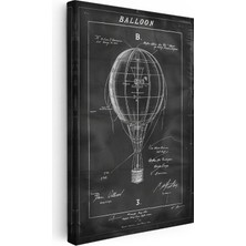 Tablofest Dikey Kanvas Tablo Sıcak Hava Balonu Patent Çizimi Teknik Vintage Tablo Ev Ofis Duvar Dekoru