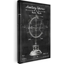 Tablofest Dikey Kanvas Tablo Armillary Sphere Küre Patent Çizimi Teknik Vintage Tablo Duvar Dekoru