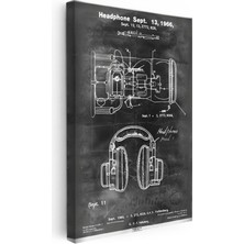 Tablofest Dikey Kanvas Tablo Kulaklık Iç Mekanizma Patent Çizimi Müzik Vintage Tablo Ev Ofis Duvar Dekoru