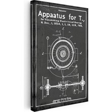 Tablofest Dikey Kanvas Tablo Tesla Enerji Aparatı Çark Detayı Teknik Vintage Tablo Ev Ofis Duvar Dekoru