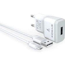 Syrox J15 Micro USB Şarj Aleti 2.0 Amper Beyaz Renkli Ev Şarj Adaptörü Kısa Devre Koruması