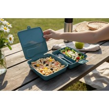 BURADABULDUN Bölmeli Sağlıklı Saklama ve Yemek Kabı - Bpa Sız Sağlıklı - Kilit Kapak - Taşınabilir Lunchbox- Su Yeşili