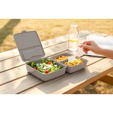 BURADABULDUN Bölmeli Sağlıklı Saklama ve Yemek Kabı - Bpa Sız Sağlıklı - Kilit Kapak - Taşınabilir Lunchbox- Açık Gri Renk