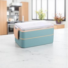 BURADABULDUN Titiz Fely 2 Katlı Öğle Yemeği Kabı - Çatal Kaşık Dahil - Sızdırmaz & Kilitli Lunch Box-Mavi
