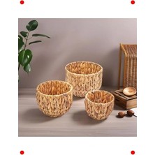 Calperia Doğal Hasır Yuvarlak Saksı Seti, 3 Boyut