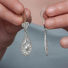 Katre46 Gümüş Damla Papatya Telkari Kadın Küpe